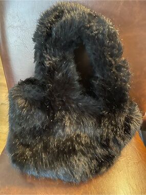 J. Crew Black Faux Fur Bag with Cream Interior